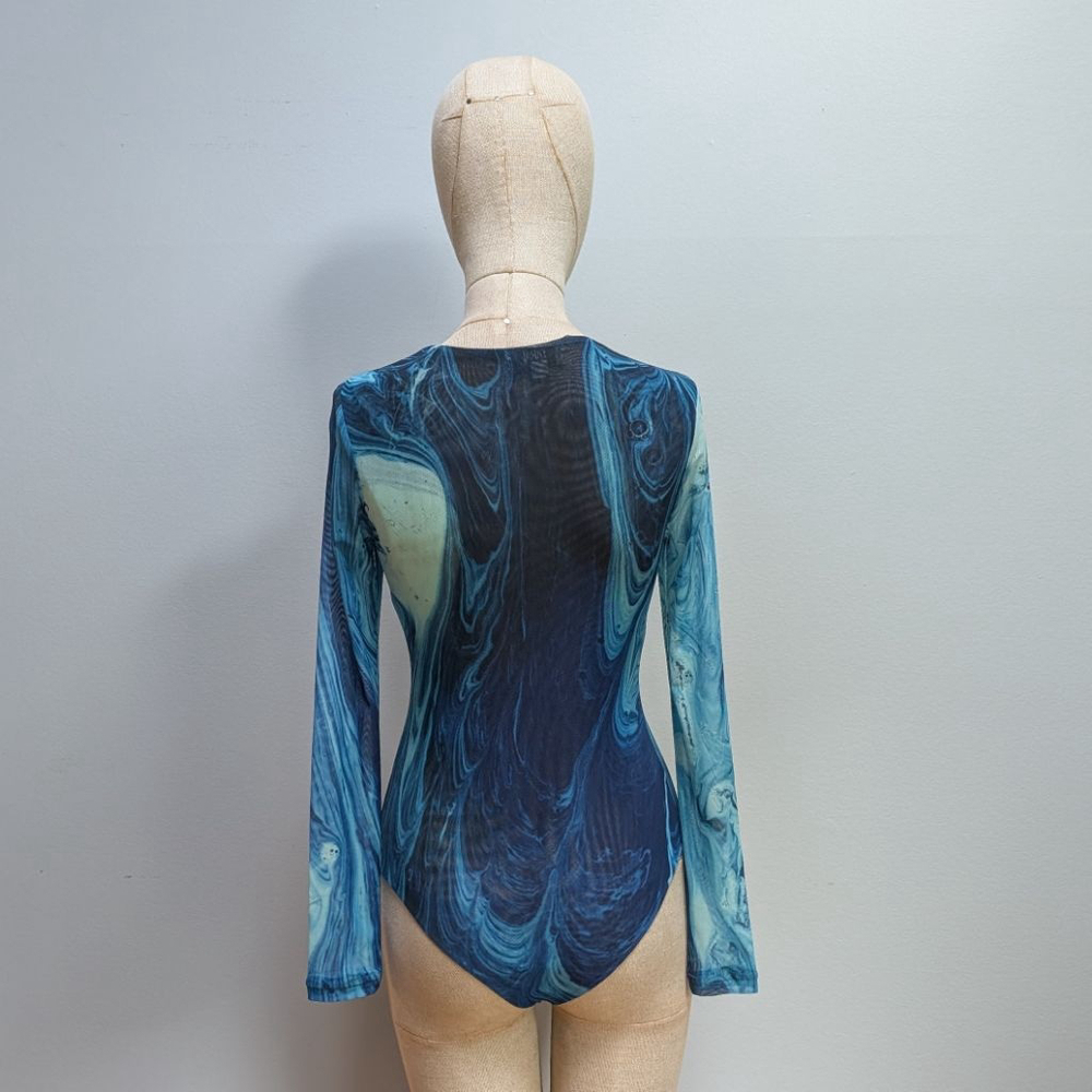 Farai London Leena Blue Marble Print Bodysuit - Small — image 4 of 8